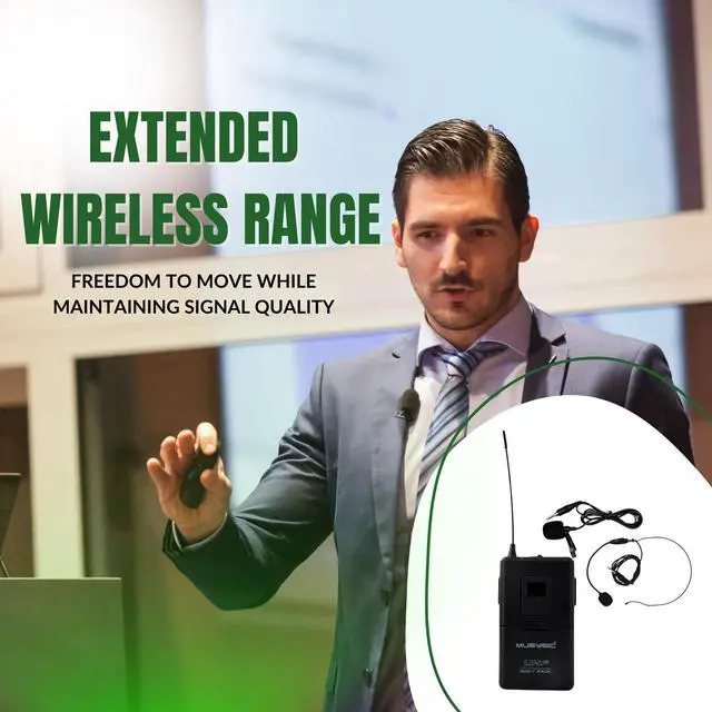 Alt view image 5 of 7 - MUSYSIC 8-Channel Professional Wireless UHF Microphone System, 300ft Range Fixed Frequency Bodypack Headset/Lapel Microphones for Singing, Karaoke, Church, DJ (Frequency Set 2)