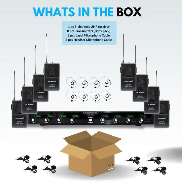 Alt view image 7 of 7 - MUSYSIC MUU8LL Professional 8Channel UHF Wireless Microphone System Frequency Set 2, 500580MHz, 8 Transmitters, LongRange Receiver, Balanced & Mixed Outputs for Commercial AV