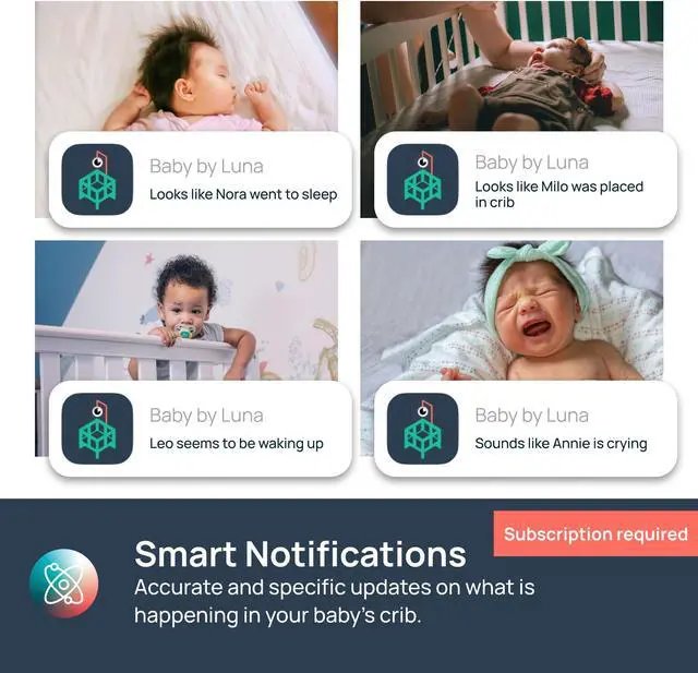Alt view image 3 of 7 - Luna Home Baby Eye Smart Baby Monitor & Floor Stand, Zero Wearables, Sensor-Free Sleep Breathing Motion Tracker, Cry Detection, Night Vision, 2-Way Audio, AI Monitoring, Baby Camera with Phone App