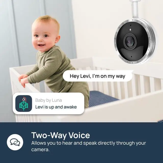 Alt view image 5 of 7 - Luna Home Baby Eye Smart Baby Monitor & Floor Stand, Zero Wearables, Sensor-Free Sleep Breathing Motion Tracker, Cry Detection, Night Vision, 2-Way Audio, AI Monitoring, Baby Camera with Phone App