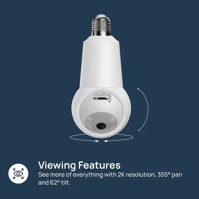 Alt view image 6 of 7 - LUNA HOME 2K Light Bulb Security Cameras Wireless Outdoor Indoor 360° Pan & Tilt 2K Full Color Day/Night, Motion Detection, Two-way Audio, 2.4GHz Wi-Fi, Smart Contextual AI Alerts