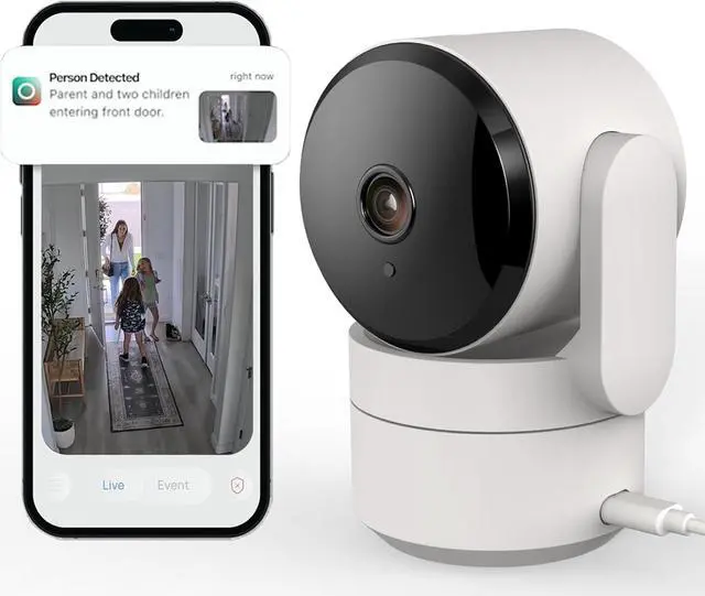 Main image of LUNA HOME Indoor Pan/Tilt Security Camera, 2.4GHz Wi-Fi Camera for Home Security with Smart Gen AI Motion Detection, Baby/Pet Camera with Phone App, 360° Plug-in, Night Vision, 2-Way Audio White