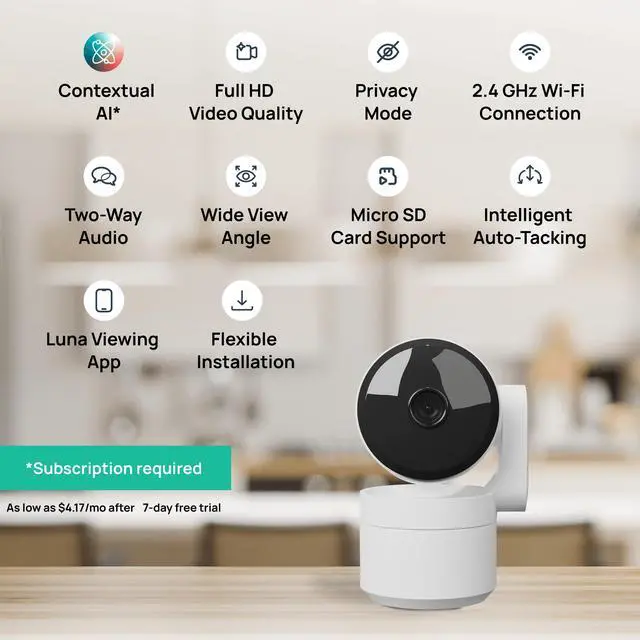 Alt view image 2 of 7 - LUNA HOME Indoor Pan/Tilt Security Camera, 2.4GHz Wi-Fi Camera for Home Security with Smart Gen AI Motion Detection, Baby/Pet Camera with Phone App, 360° Plug-in, Night Vision, 2-Way Audio White
