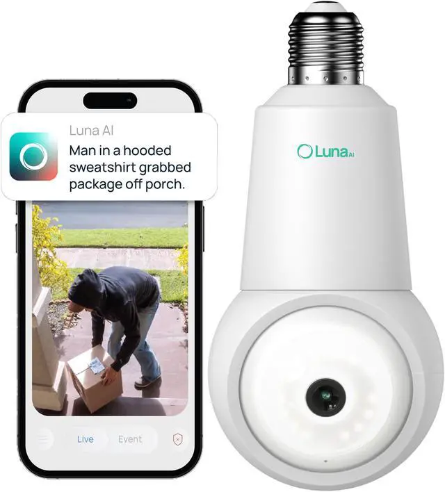 Main image of LUNA HOME 2K Light Bulb Security Cameras Wireless Outdoor Indoor 360° Pan & Tilt 2K Full Color Day/Night, Motion Detection, Two-way Audio, 2.4GHz Wi-Fi, Smart Contextual AI Alerts