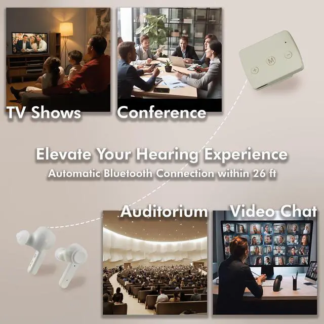 Alt view image 3 of 7 - Mimitakara Bluetooth TWS goodHearing T3 OTC Hearing Aid with Microphone Transmitter (White)