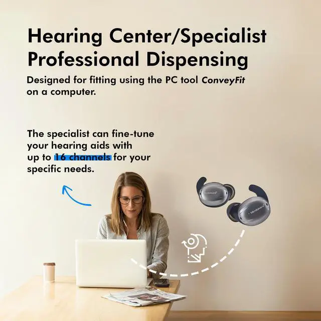 Alt view image 5 of 7 - Mimitakara Bluetooth TWS goodHearing T2 OTC Hearing Aid (Black)