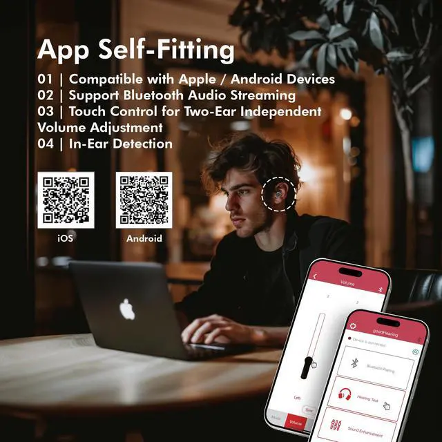 Alt view image 4 of 7 - Mimitakara Bluetooth TWS goodHearing T2 OTC Hearing Aid (Black)