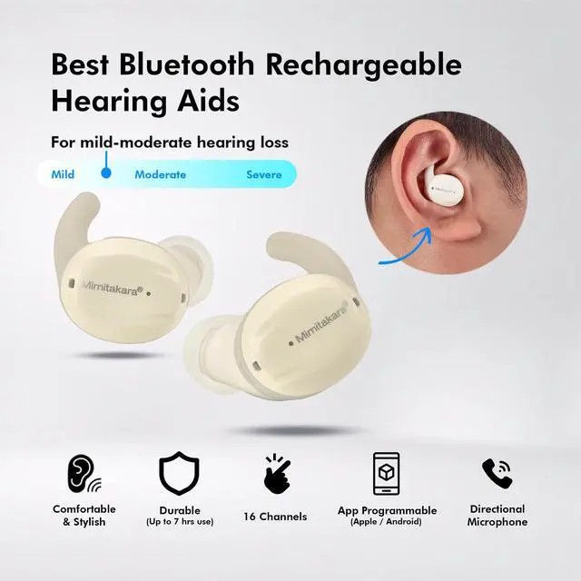 Alt view image 2 of 7 - Mimitakara Bluetooth TWS goodHearing T2 OTC Hearing Aid (White)