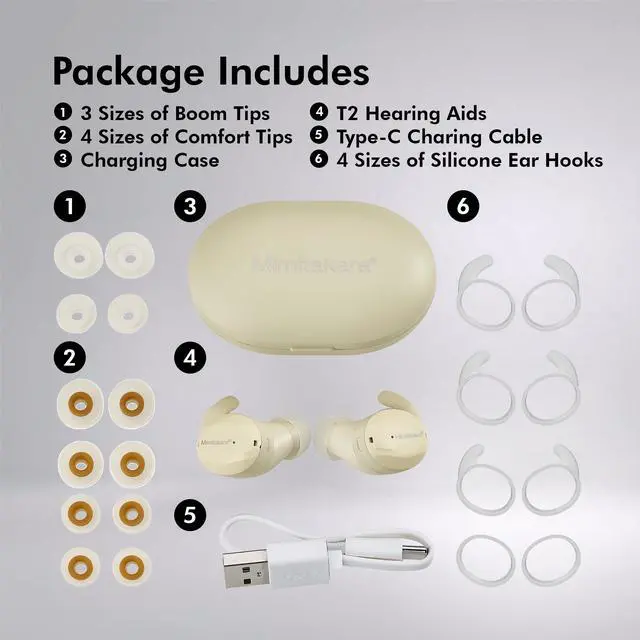 Alt view image 7 of 7 - Mimitakara Bluetooth TWS goodHearing T2 OTC Hearing Aid (White)