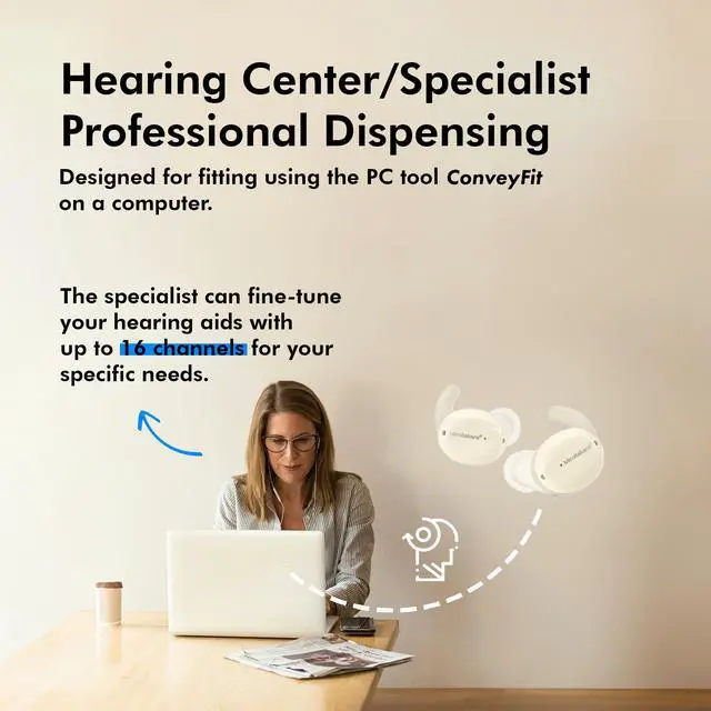 Alt view image 6 of 7 - Mimitakara Bluetooth TWS goodHearing T2 OTC Hearing Aid (White)
