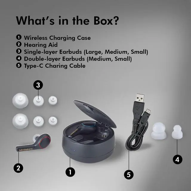 Alt view image 7 of 7 - Mimitakara Bluetooth TWS goodHearing T1 OTC Hearing Aid (Black)