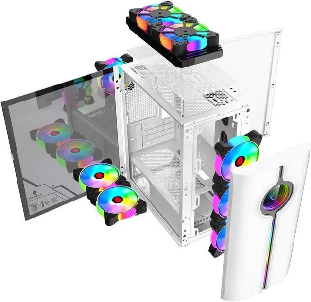 Alt view image 5 of 7 - WJCOOLMAN Unlimited Player White Gaming Computer Case  Support 8 Fan Positions 240 AIO Support M-ATX/MINI-ITX Panoramic Version 1Side Transparent Glass Gaming Computer Case