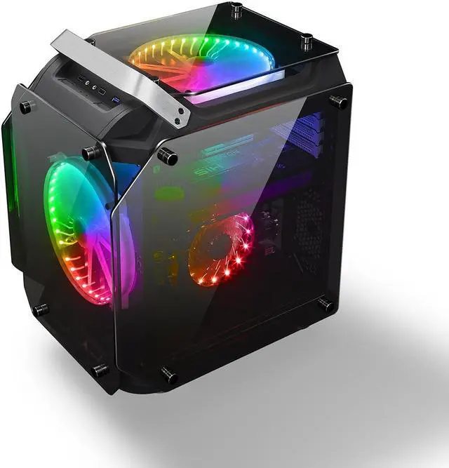 Alt view image 3 of 6 - WJCOOLMAN Diamond Black Panoramic Version 2Side Transparent Glass Gaming Computer Case 240 AIO Support ATX/ Micro-ATX Gming Case High-Airflow Design