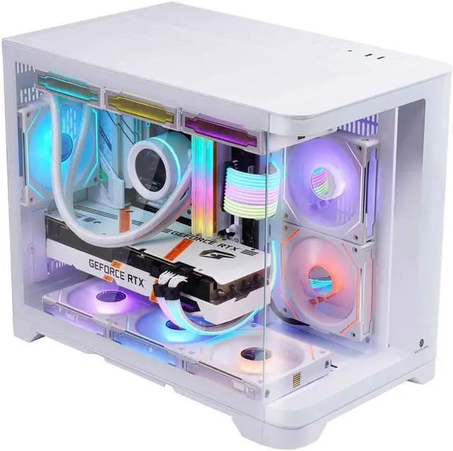 Alt view image 3 of 7 - WJCOOLMAN Tian Mu White Curved Glass Panoramic Version 2Side Transparent Glass Gaming Computer Case support 9 Fan Positions 240 AIO Support M-ATX/ITX High-Airflow Design
