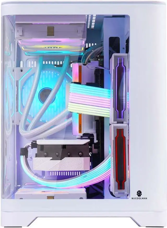 Alt view image 2 of 7 - WJCOOLMAN Tian Mu White Curved Glass Panoramic Version 2Side Transparent Glass Gaming Computer Case support 9 Fan Positions 240 AIO Support M-ATX/ITX High-Airflow Design