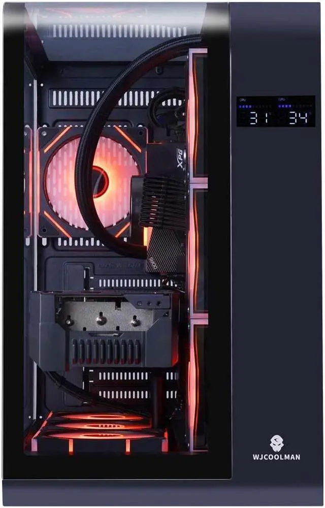 Alt view image 4 of 7 - WJCOOLMAN Wen tian Plus Black Panoramic Version 2Side Transparent Glass Gaming Computer Case Support 7 Fan Positions 360 AIO Support ATX/M-ATX/ITX with Type-C &3.0 USB Port Gaming Case