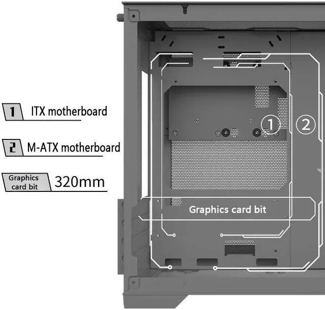 Alt view image 4 of 6 - WJCOOLMAN Sea View Room Mini Gaming Case(without Light Strip and Bottom Dust Net) Black 2Side Transparent Glass Gaming Computer Case Suppor Fan Positions 240 AIO Support M-ATX/ITX