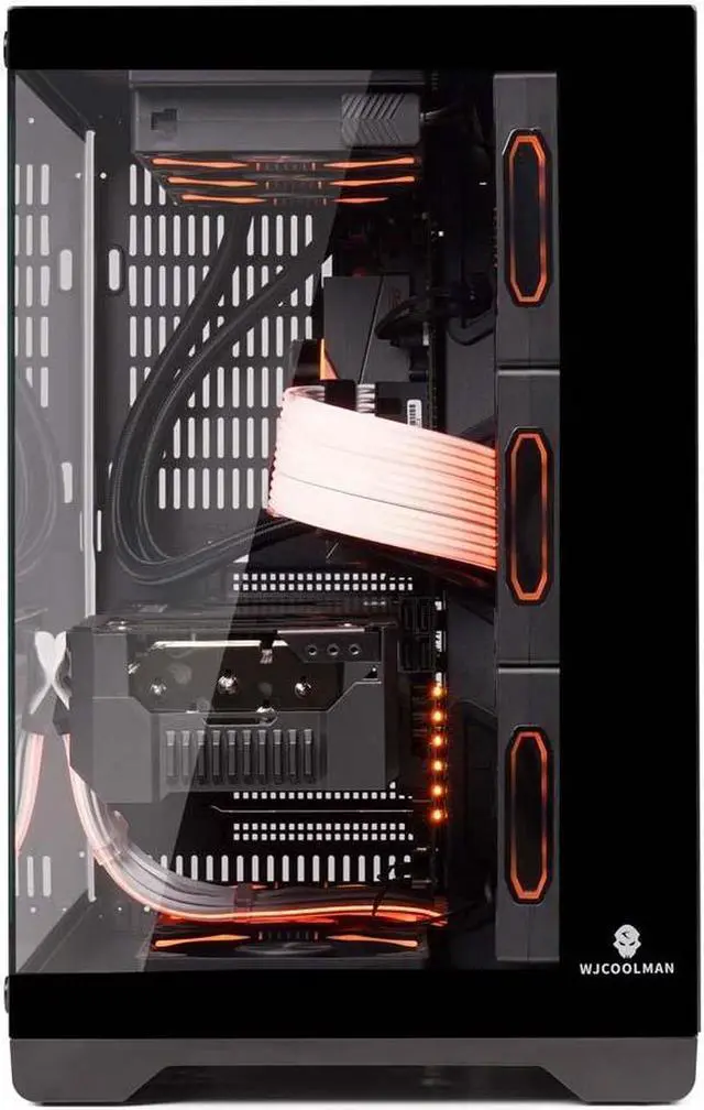 Alt view image 3 of 7 - WJCOOLMAN Lonely Warrior PRO Black Computer Case Panoramic Version 2 Sides Transparent Glass Gaming Chassis Support 10 Fan Positions 360 AIO Support ATX/M-ATX Gming Case High-Airflow Design