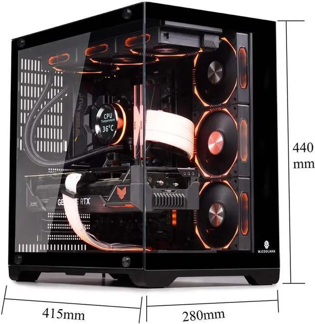 Alt view image 7 of 7 - WJCOOLMAN Lonely Warrior PRO Black Computer Case Panoramic Version 2 Sides Transparent Glass Gaming Chassis Support 10 Fan Positions 360 AIO Support ATX/M-ATX Gming Case High-Airflow Design