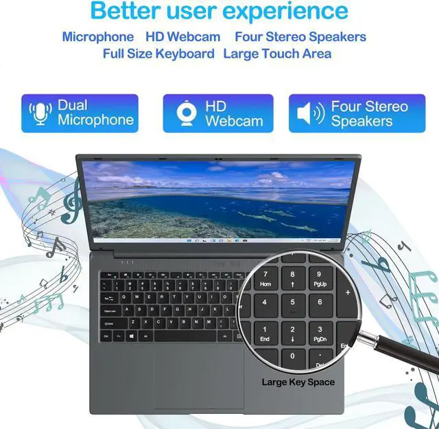 Alt view image 6 of 6 - MTWZMM 17 inch Laptop, 8GB RAM 256 SSD, Celeron N5095(Up to 2.9GHz), 17.3 inch FHD Display, WiFi, Bluetooth 4.2, USB 3.0, Webcam, For Students and Business