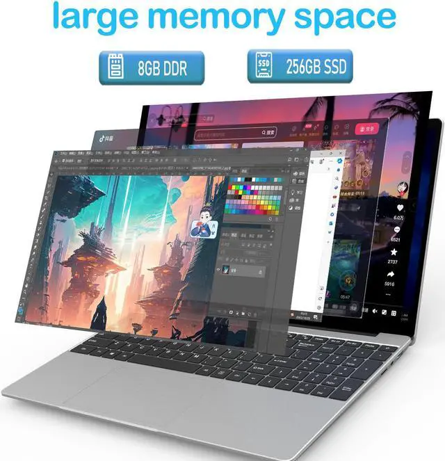 Alt view image 2 of 6 - MTWZMM Laptop Computer, 15.6 Inch Laptop, DDR4 8GB SSD 256GB, Celeron N5095(Up to 2.9GHz), WiFi, USB 3.0, Webcam, Card Reader, Ultral Light Laptop for Students and Business