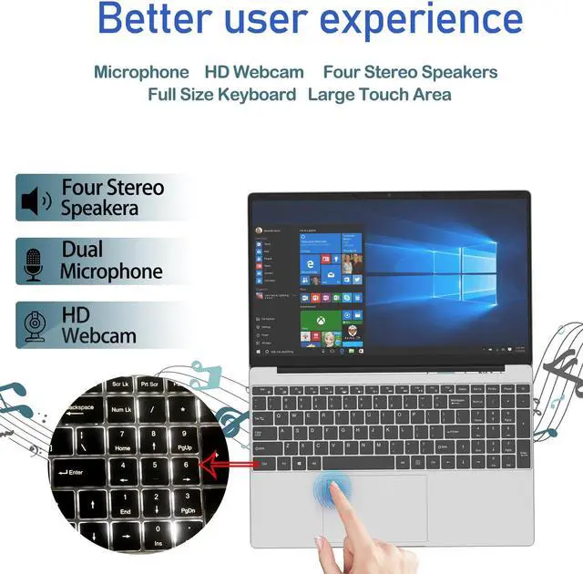 Alt view image 5 of 6 - MTWZMM Laptop Computer, 15.6 Inch Laptop, DDR4 8GB SSD 256GB, Celeron N5095(Up to 2.9GHz), WiFi, USB 3.0, Webcam, Card Reader, Ultral Light Laptop for Students and Business