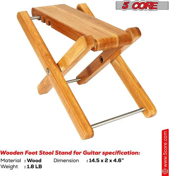 Alt view image 9 of 14 - 5 Core Wood Guitar Foot Stool 3 Position Height Adjustable Guitar Foot Stand Solid Wood Foot Stool GFS WD
