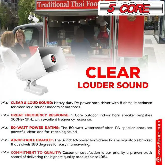 Alt view image 9 of 14 - 5 Core PA Speaker 6 x 4 Inch 50W Bull Horn Loud Indoor Outdoor Speakers System 8Ohm Reflex Megaphone Mounting Bracket & Hardware Included White - HW 405 WH