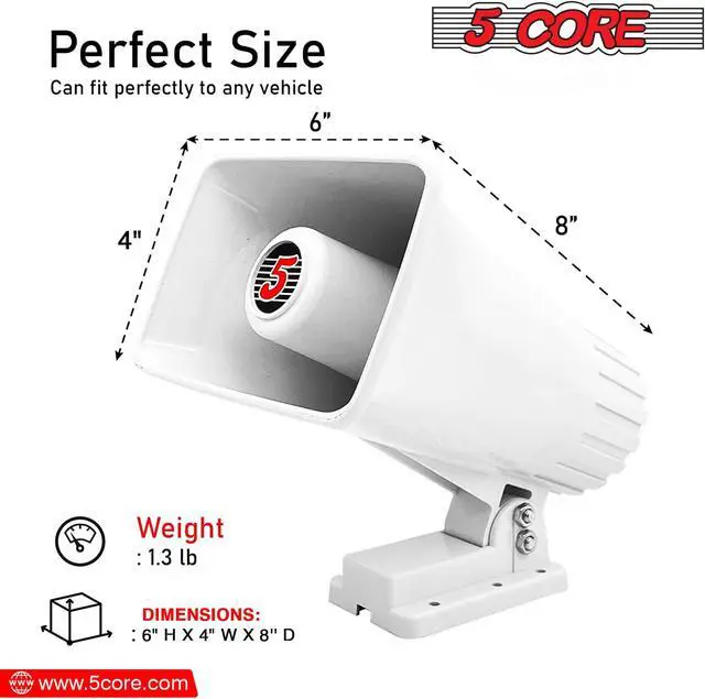 Alt view image 10 of 14 - 5 Core PA Speaker 6 x 4 Inch 50W Bull Horn Loud Indoor Outdoor Speakers System 8Ohm Reflex Megaphone Mounting Bracket & Hardware Included White - HW 405 WH