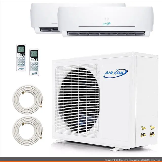 Alt view image 2 of 7 - Air-Con Mini Split Air Conditioner Heat Pump Multi 2 Zone 9000 9000 BTU 21 Seer