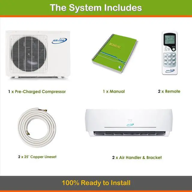 Alt view image 3 of 7 - Air-Con Mini Split Air Conditioner Heat Pump Multi 2 Zone 9000 9000 BTU 21 Seer