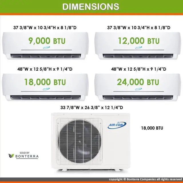 Alt view image 5 of 7 - Air-Con Mini Split Air Conditioner Heat Pump Multi 2 Zone 9000 9000 BTU 21 Seer
