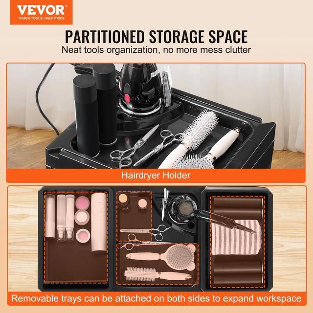 Alt view image 14 of 19 - VEVOR Beauty Salon Trolley Cart, Plastic Salon Rolling Cart for Stylist with 5 Removable Drawers & Dryer Holder, Rolling Hairdressing Cart with 4 Wheels (2 Lockable) for Beauty SPA Barbershop