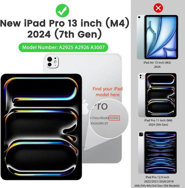 Alt view image 2 of 5 - MoKo for iPad Pro 13 inch Case 2024 with Built-in Pencil Holder, [10 Strong Magnetic Viewing angles, Shockproof, Protective, Clear Back Cover] Military Rugged Case for iPad Pro 13 2024, Midnight Green