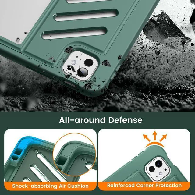 Alt view image 3 of 5 - MoKo for iPad Pro 13 inch Case 2024 with Built-in Pencil Holder, [10 Strong Magnetic Viewing angles, Shockproof, Protective, Clear Back Cover] Military Rugged Case for iPad Pro 13 2024, Midnight Green