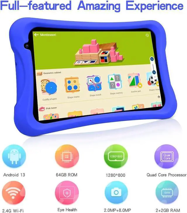 Alt view image 5 of 5 - PRITOM 8 inch Quad Core Android Tablet, 64GB, WiFi, Bluetooth, Dual Camera, Educationl, Games,Parental Control, Kids Software with Kids-Tablet Case(Blue)
