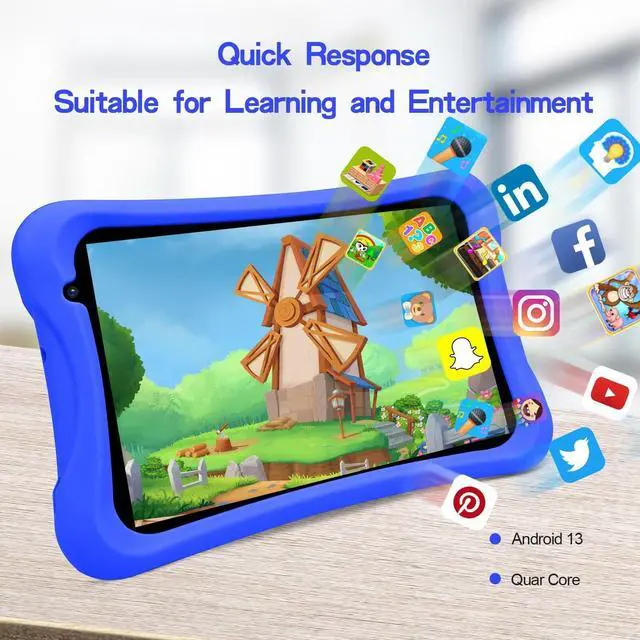Alt view image 4 of 5 - PRITOM 8 inch Quad Core Android Tablet, 64GB, WiFi, Bluetooth, Dual Camera, Educationl, Games,Parental Control, Kids Software with Kids-Tablet Case(Blue)
