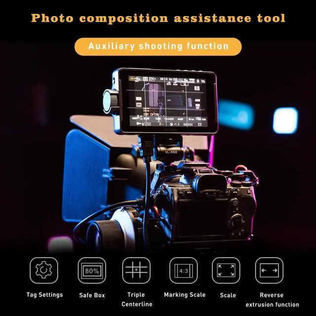 Alt view image 3 of 5 - VILTROX DC550 DC-550 DSLR Camera Field Monitor - 5.5-inch Touch Screen Camera Monitor with Sunshade Hood/Battery 3D LUT HDR 4K HDMI in and Out Exposure Focus Assist Waveform Monitor