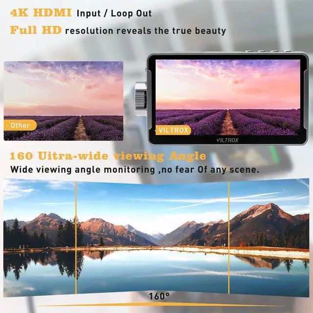 Alt view image 5 of 5 - VILTROX DC550 DC-550 DSLR Camera Field Monitor - 5.5-inch Touch Screen Camera Monitor with Sunshade Hood/Battery 3D LUT HDR 4K HDMI in and Out Exposure Focus Assist Waveform Monitor