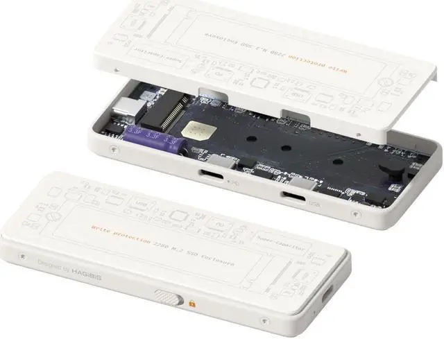Main image of Hagibis M.2 NVMe SSD Enclosure, Write Protect USB C 3.2 Gen2 10Gbps to M.2 External Hard Drive Enclosure with 100W PD, USB2.0, Super-Capacitor for iPhone 16 15 Pro Max MacBook Pro (White)