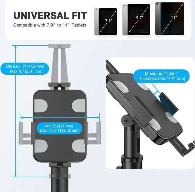 Alt view image 2 of 5 - AboveTEK iPad Kiosk Floor Stand - Height Adjustable POS Tablet Floor Stand, 360deg Swivel Universal Locking Holder for 7.9"-11" iPad/iPad Air/Samsung - Anti-Theft Security Stand for Retail, Business