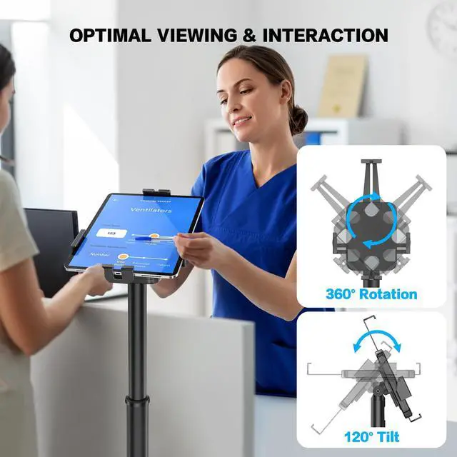 Alt view image 5 of 5 - AboveTEK iPad Kiosk Floor Stand - Height Adjustable POS Tablet Floor Stand, 360deg Swivel Universal Locking Holder for 7.9"-11" iPad/iPad Air/Samsung - Anti-Theft Security Stand for Retail, Business
