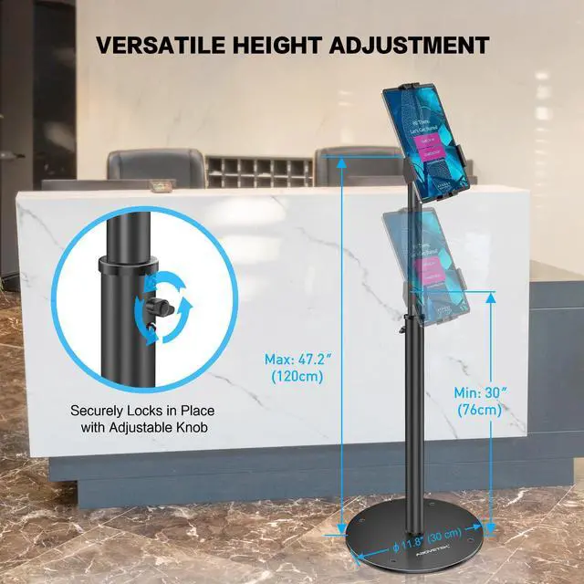 Alt view image 4 of 5 - AboveTEK iPad Kiosk Floor Stand - Height Adjustable POS Tablet Floor Stand, 360deg Swivel Universal Locking Holder for 7.9"-11" iPad/iPad Air/Samsung - Anti-Theft Security Stand for Retail, Business