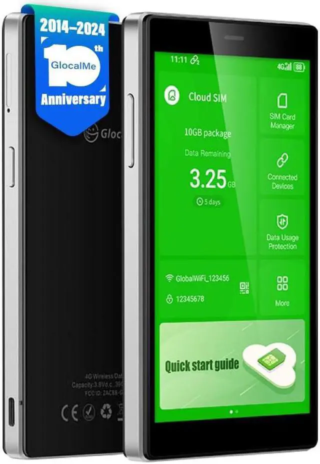 Main image of GlocalMe G4 Pro 4G LTE Mobile Hotspot Device with 5" Touch Screen, Portable WiFi Hotspot for Travel, No SIM Card Needed, 10 Connected Devices, Global 1GB Data, Pocket WiFi Travel Router(G4 Pro Black)