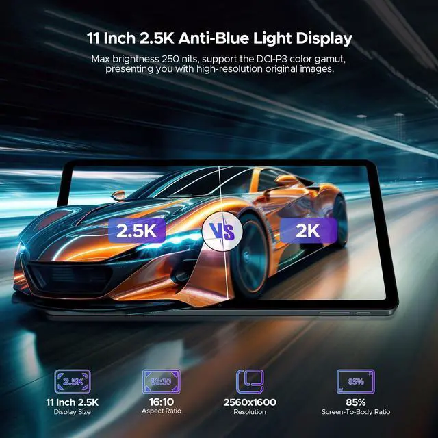 Alt view image 3 of 5 - DOOGEE T40 Android 14 Tablet,Helio G99 Octa-Core IPS 1600x2560,11" 2.5K Ultra Clear Display,20GB+512GB/2TB Expand,Android Tablet with 8580mAh Battery,Dual SIM 4G,Face Unlock,OTG