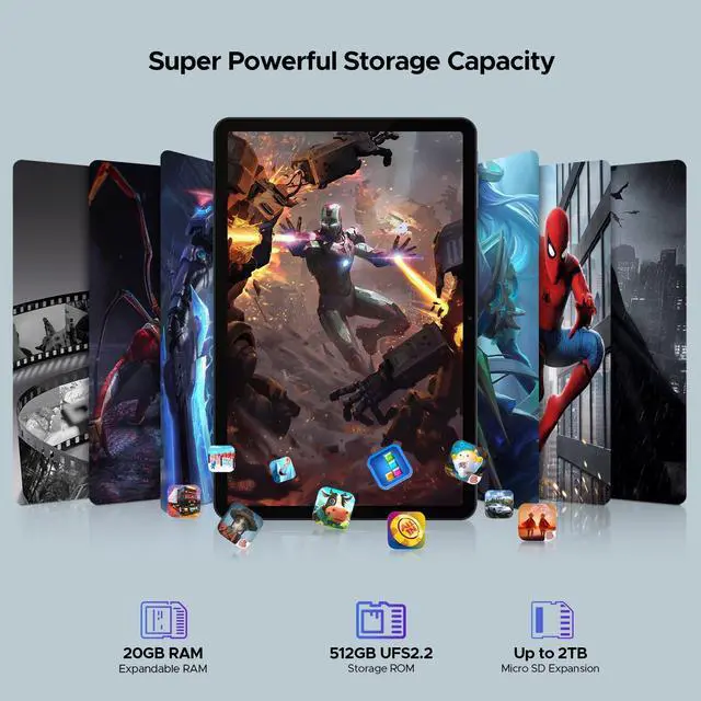Alt view image 4 of 5 - DOOGEE T40 Android 14 Tablet,Helio G99 Octa-Core IPS 1600x2560,11" 2.5K Ultra Clear Display,20GB+512GB/2TB Expand,Android Tablet with 8580mAh Battery,Dual SIM 4G,Face Unlock,OTG