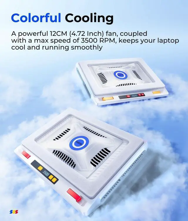 Alt view image 2 of 5 - llano V10 Laptop Cooling Pad with Powerful Turbofan, Gaming Laptop Cooler with Adjustable Variable Speed, ButtonControl,LCD Screen, Seal Foam for Rapid Cooling Laptop13-17.3in (White)