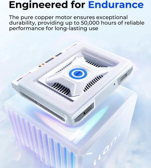 Alt view image 3 of 5 - llano V10 Laptop Cooling Pad with Powerful Turbofan, Gaming Laptop Cooler with Adjustable Variable Speed, ButtonControl,LCD Screen, Seal Foam for Rapid Cooling Laptop13-17.3in (White)