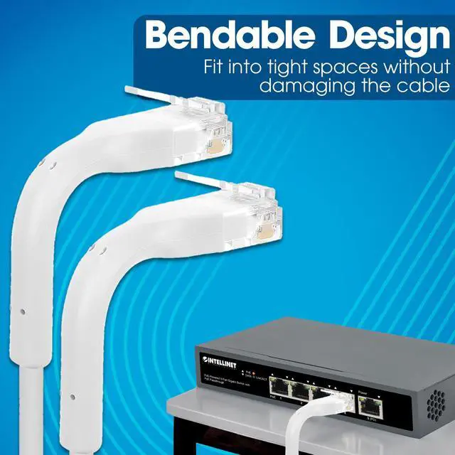 Alt view image 2 of 5 - Intellinet FlexiBoot Slim Cat6 Ethernet Network Patch Cable  10-Pack - 10Gbps & 250MHz, Flexible Bendable Boot, 32AWG Pure Bare Copper Wire, Gold-Plated Contacts - 10ft, White