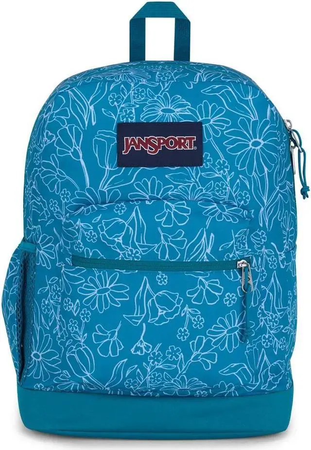 Main image of JanSport Cross Town Plus Backpack - Large Main Compartment, Side Water Bottle Pocket, 15-Inch Padded Laptop Sleeve - Delightful Daisies Green